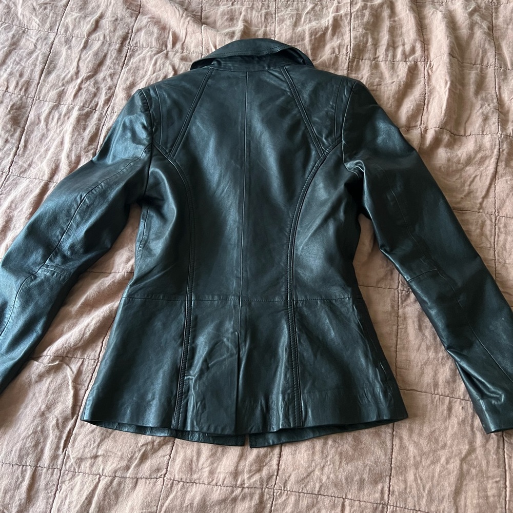 Reiss vintage elegant black leather coat with button front size XSmall - Picture 13 of 14
